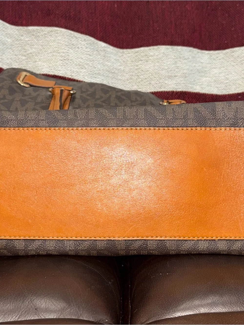 Michael Kors Brown Monogram Tote with Orange Leather Trim